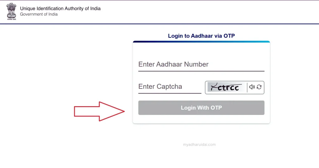 login to aadhaar via otp page